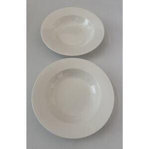 Set of 2 Mikasa Ultima + HK600 Satin White Flat Rim Soup Pasta Bowls